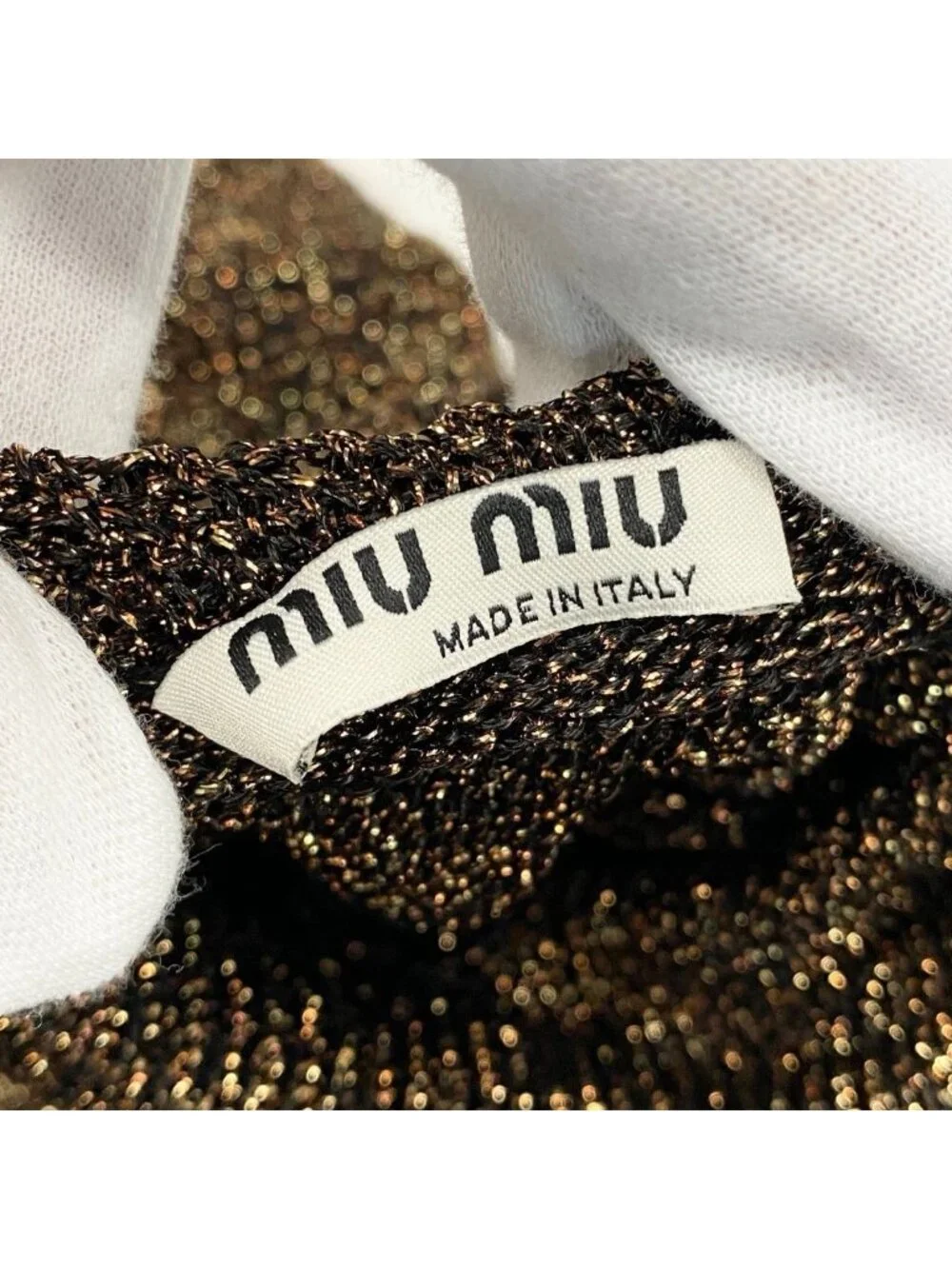 Miu Miu Ef5 Turtleneck Glitter Knit Sweater Black Gold